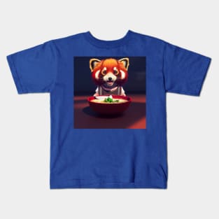 Kawaii Red Panda Eating Ramen Kids T-Shirt